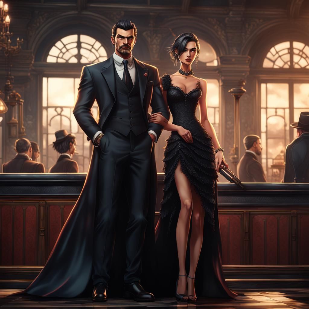 Manga Style Portrait of a Young Mafia Boss and Wife