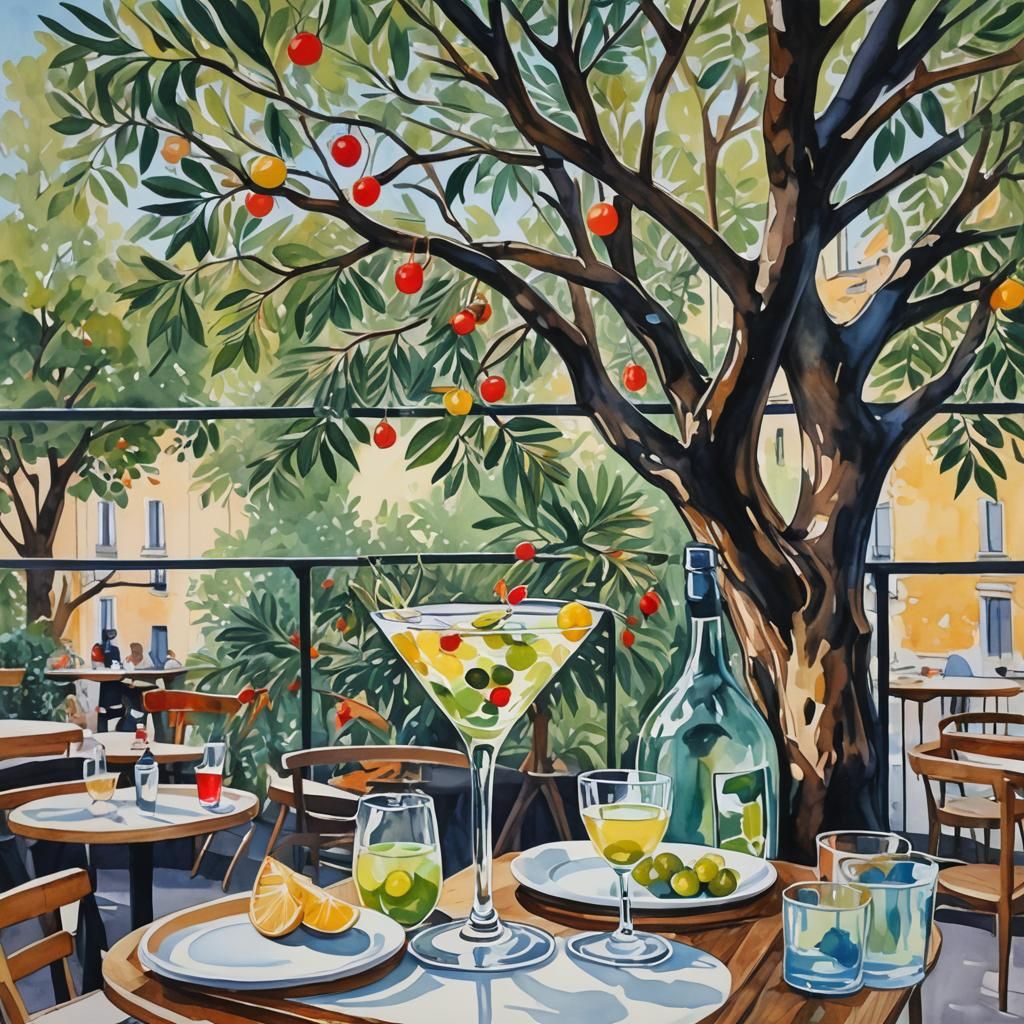 Botanical Mural for Chic Bar Terrace in Gouache Style