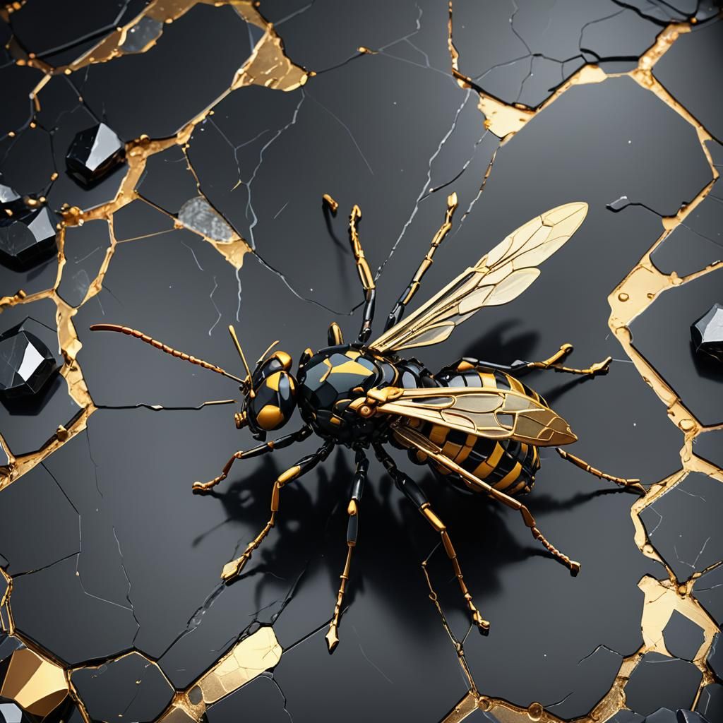 Jasper Wasp on Obsidian in Anime Style