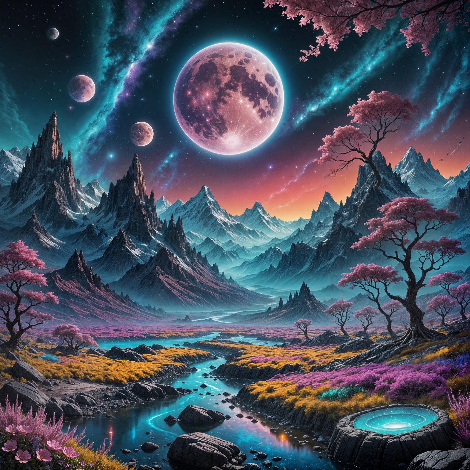 Exotic Alien Planet with Bioluminescent Flora