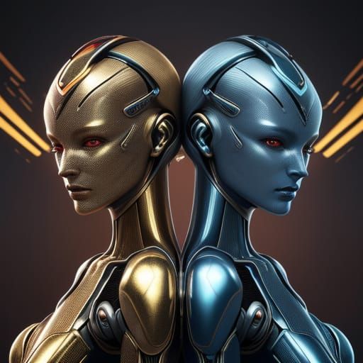 Futuristic Female Robots with Blue Bodies