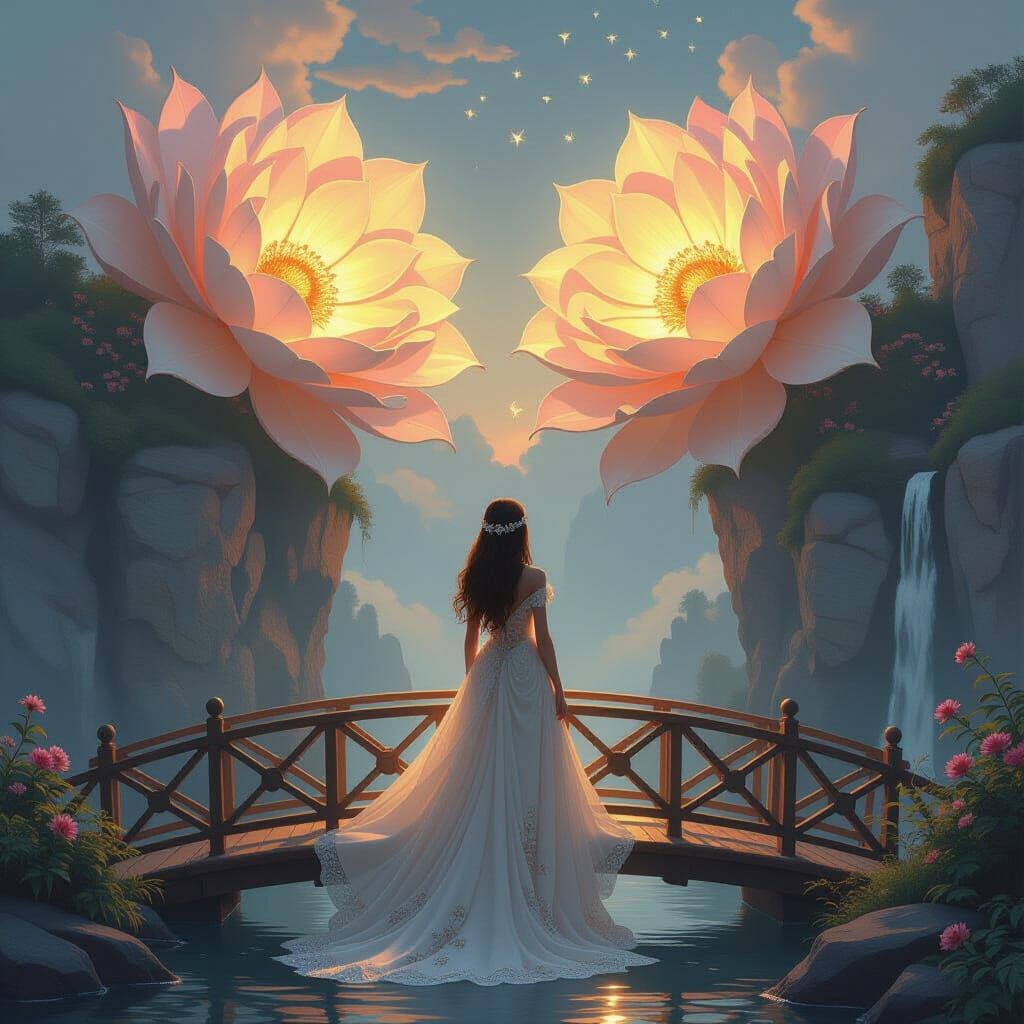 Celestial Woman with Luminous Flowers, Digital Painting