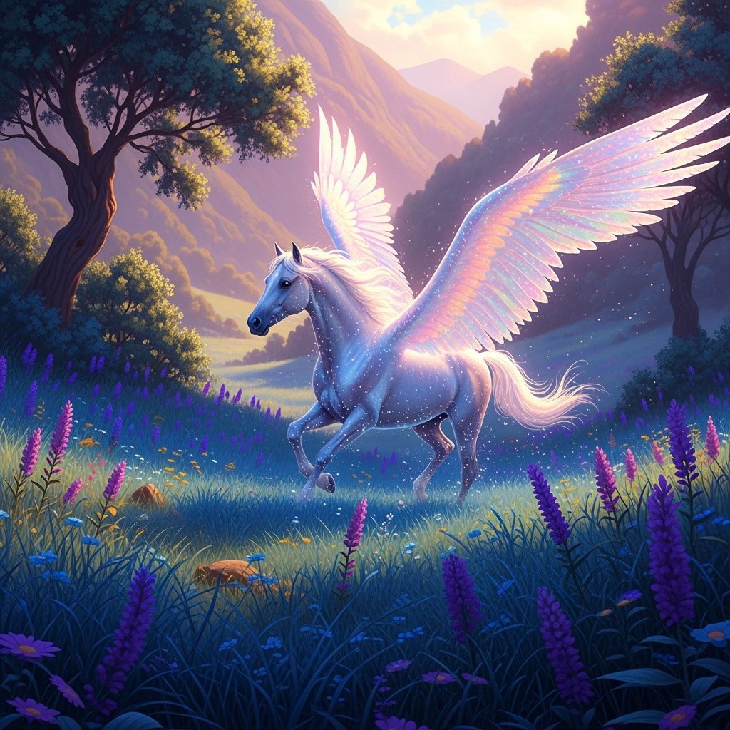 Majestic Magic Horse Galloping Through Lush Valley