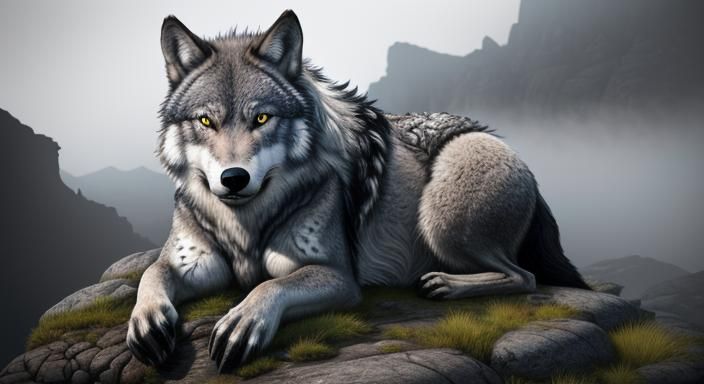 Hyper-Realistic Grey Wolf Digital Art