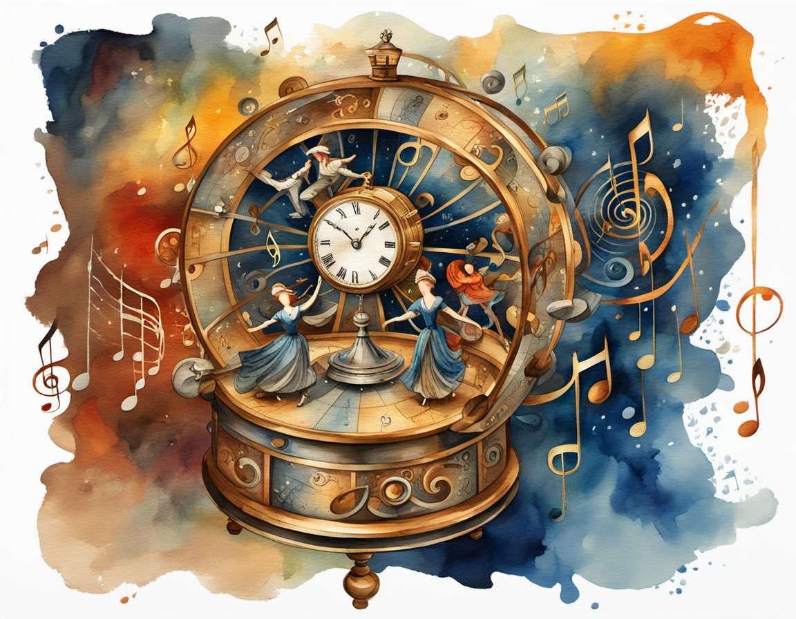 Musical Music Box Dance in Watercolor Style
