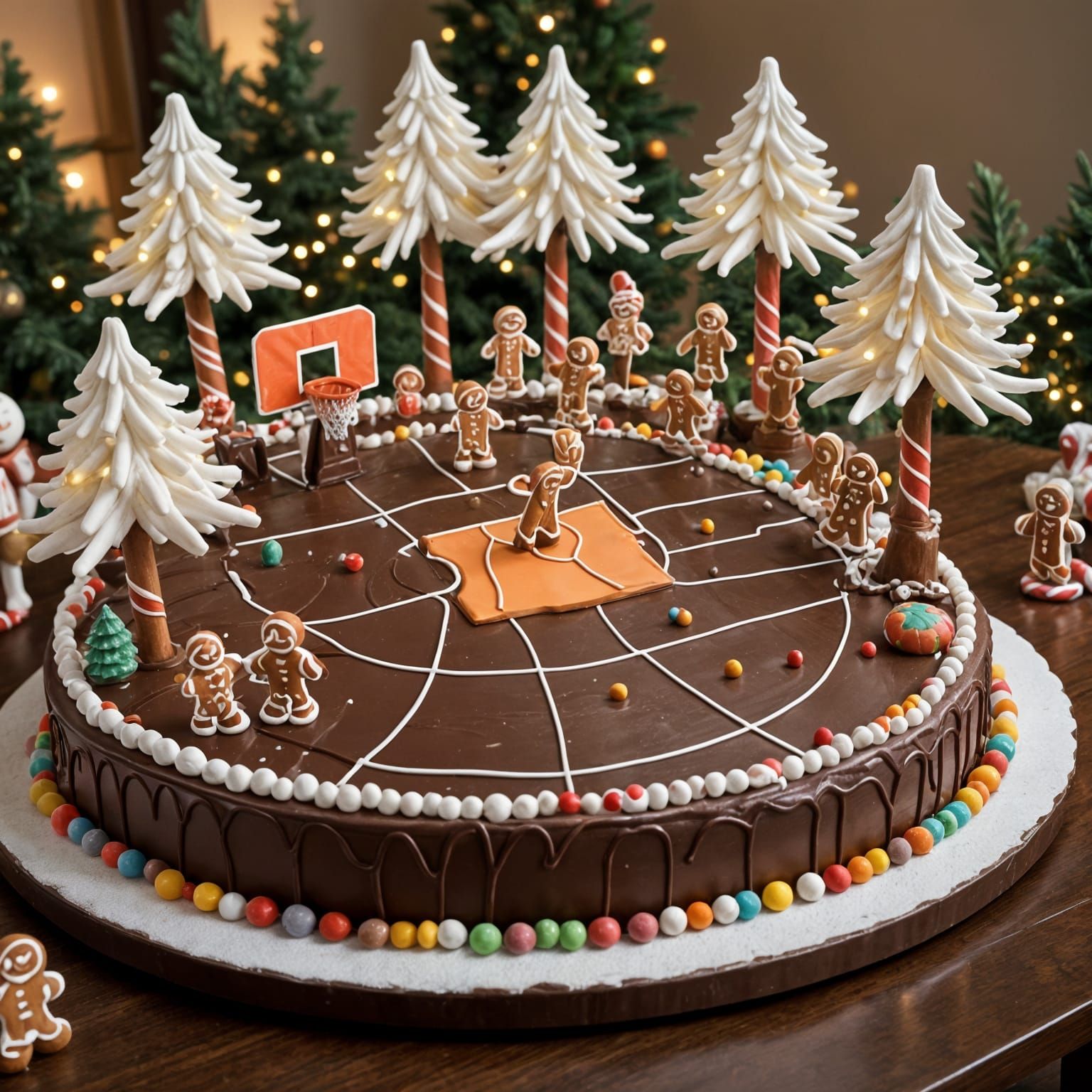 Chocolate Basketball Court with Gingerbread Men