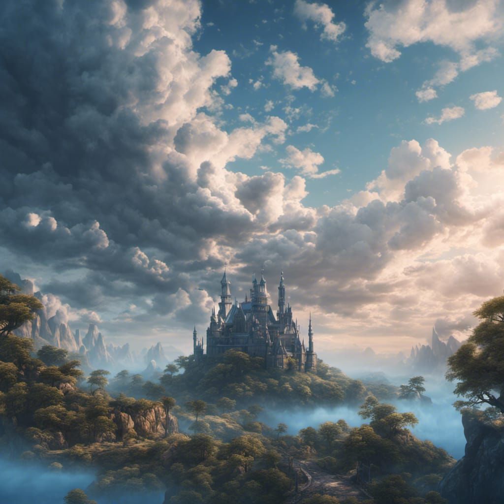 Blue Cloudy Sky Calming Fantasy Concept Art