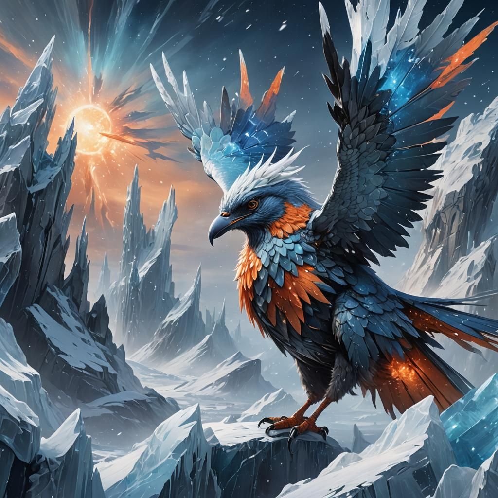 Colossal Ice Bird Unfurls Winter Wing, Art Nouveau