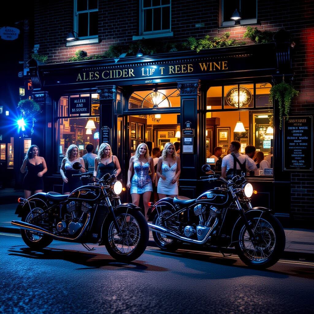 Vincent Black Lightning Motorcycles Outside Pub