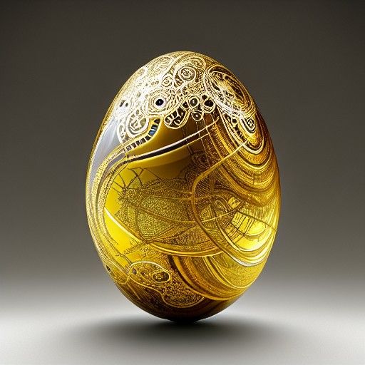 Golden Blown Glass Egg: Intricate Neosurrealist Artwork