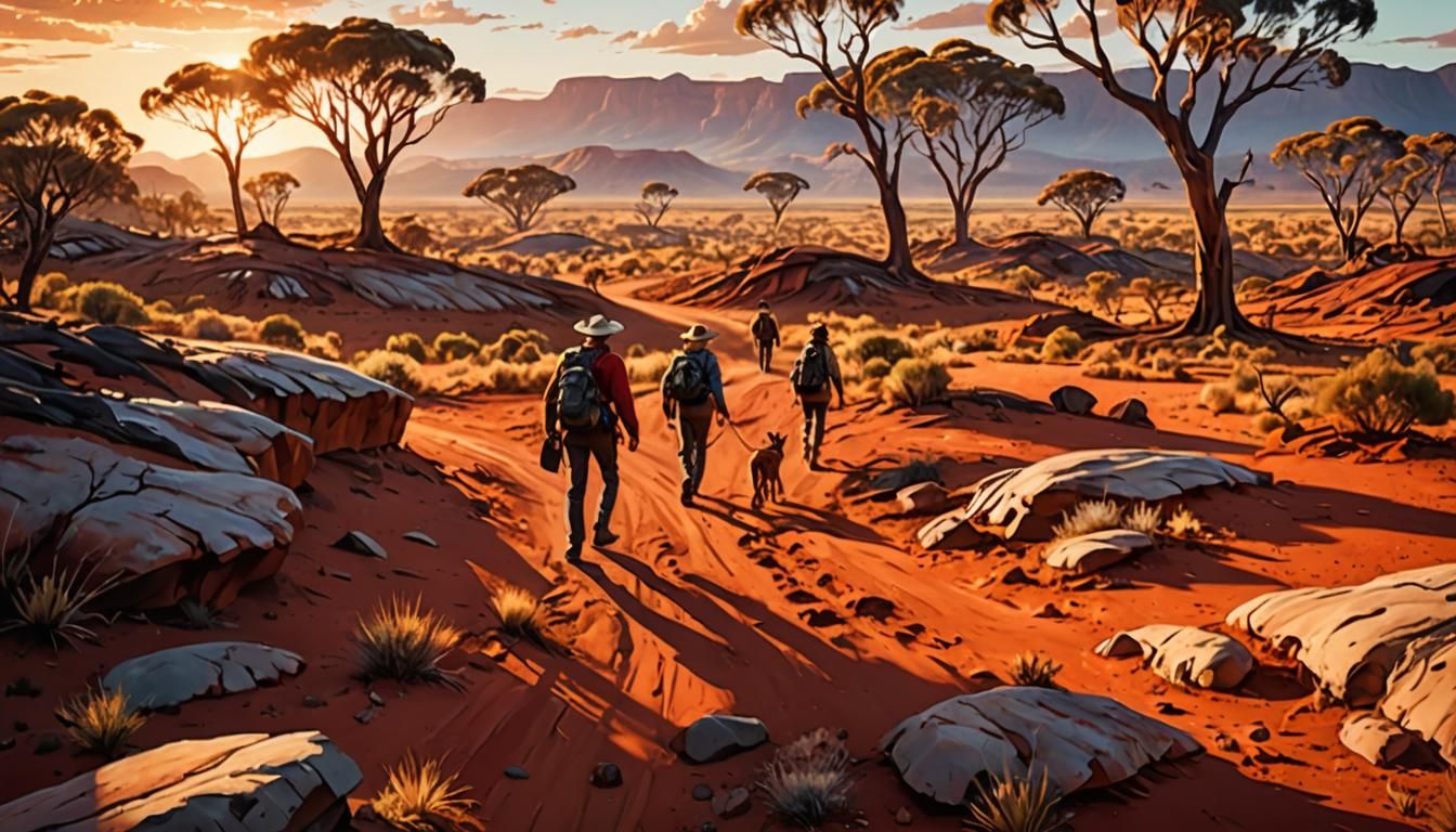 Australian Outback Family in Expressionist Style