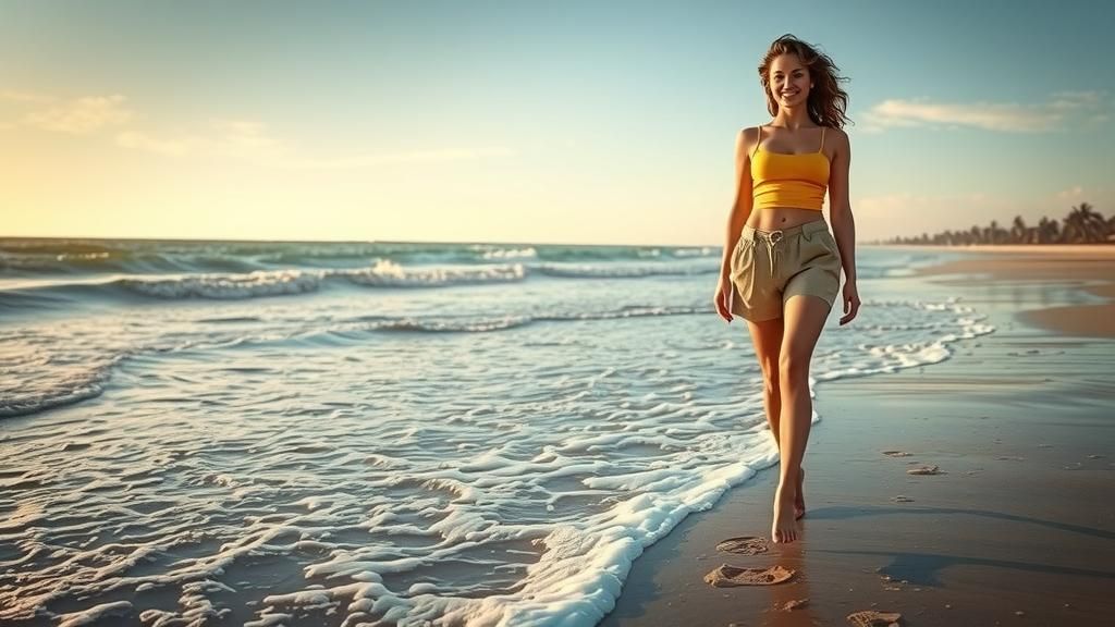 Woman on Beach in Anime Art Style