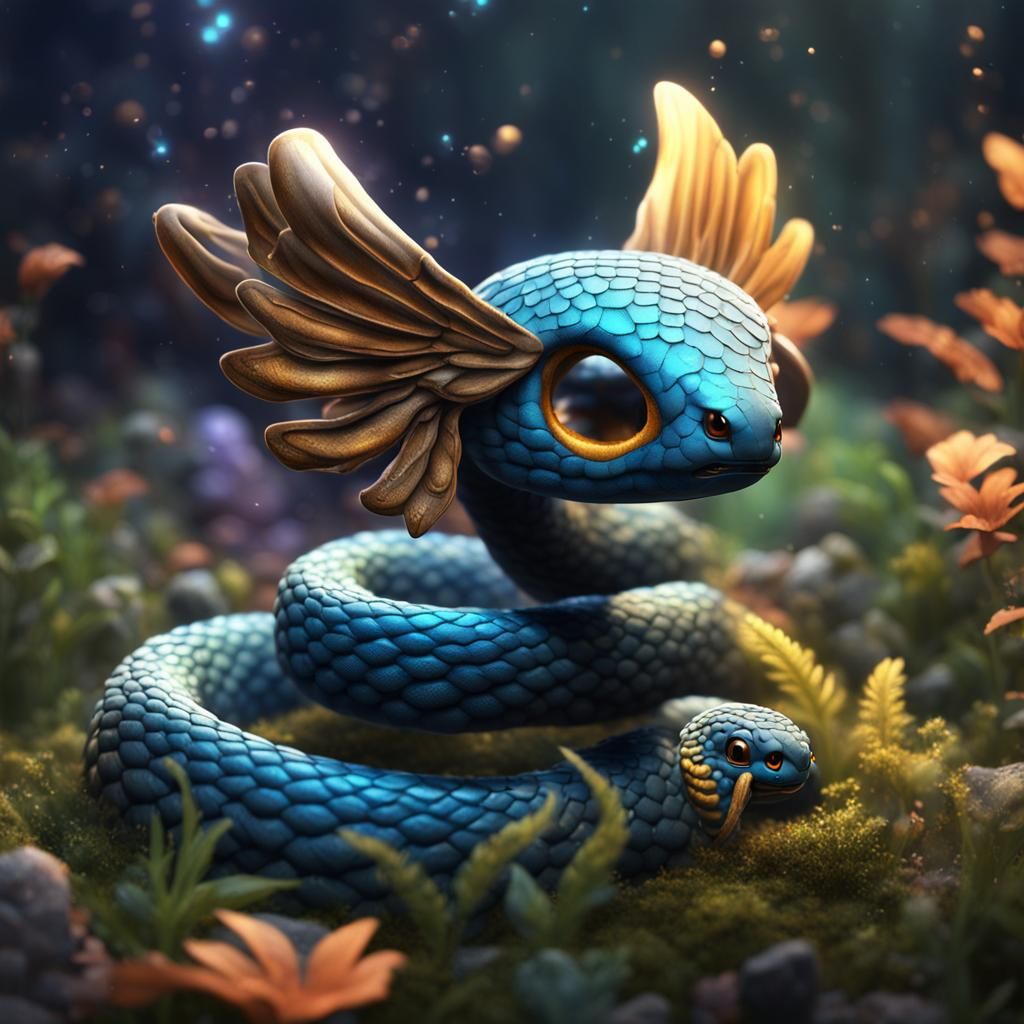 Winged Baby Snake: Detailed Fantasy Art