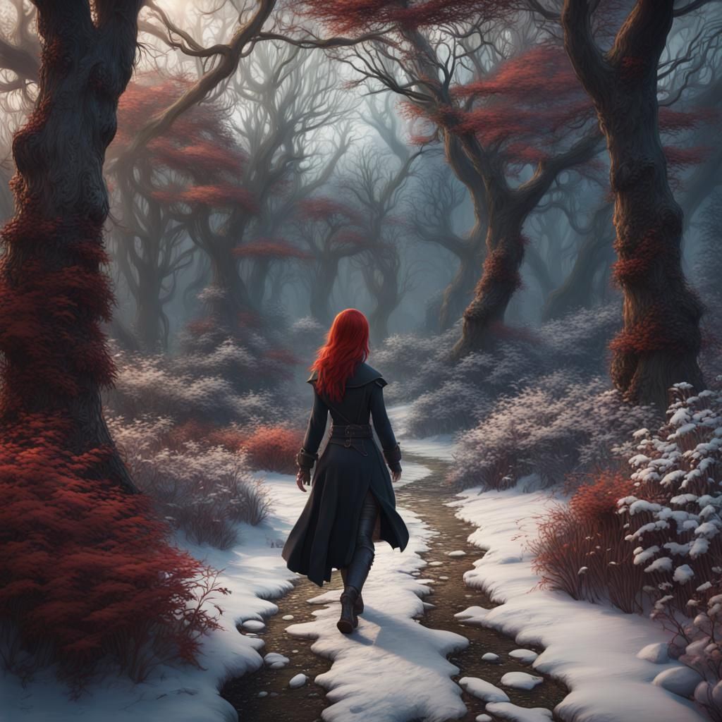 Asian Woman in Winter Undergrowth: Fantasy Concept Art