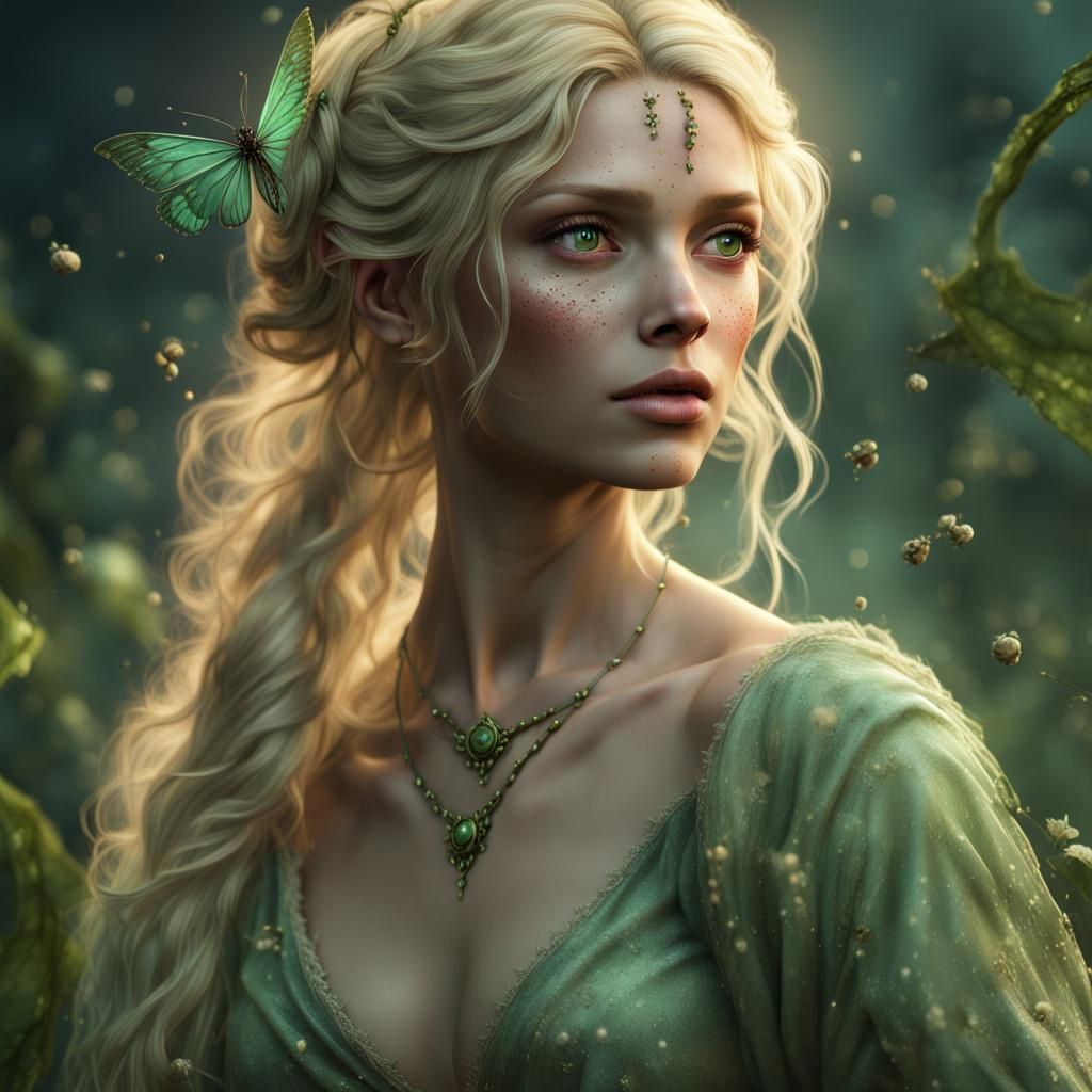 Freckled Fairy in Green: Fantasy Concept Art