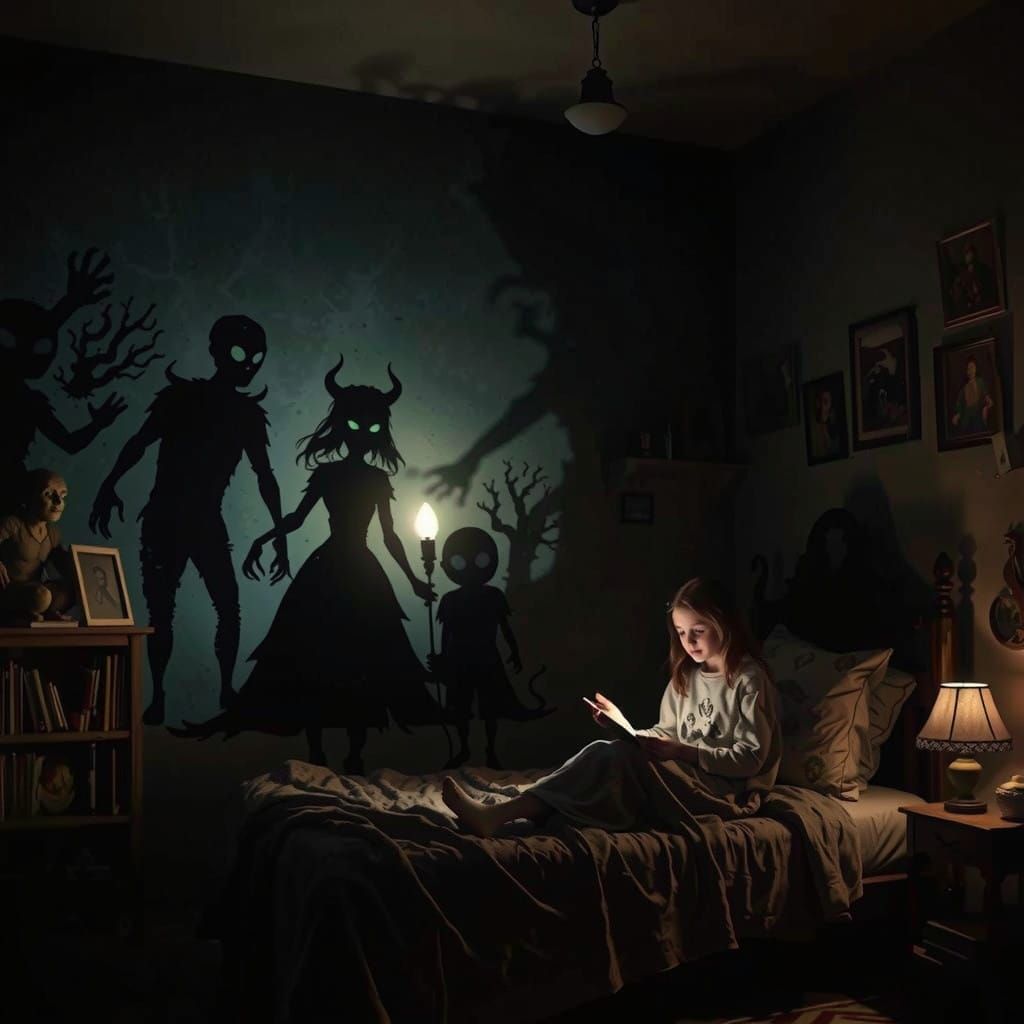 Eerie Family Portrait in Shadow Theatre Style