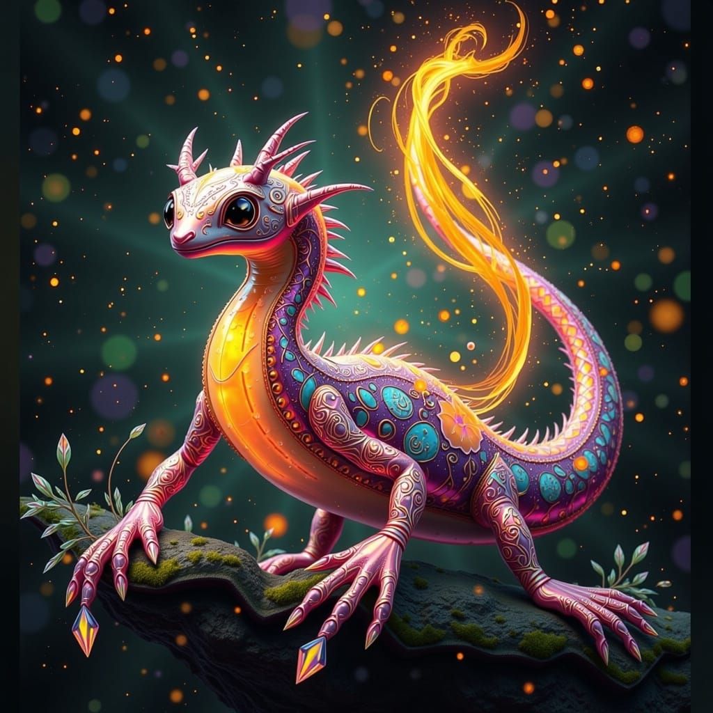 Molten Crystal Salamander Spirit in Vibrant, Ethereal Enviro...