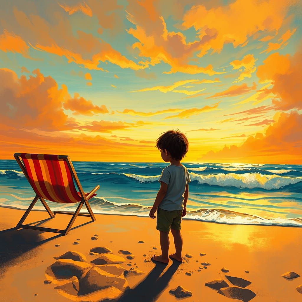 Child's Eye Overlooking Sunset Beach, Dreamy Landscape