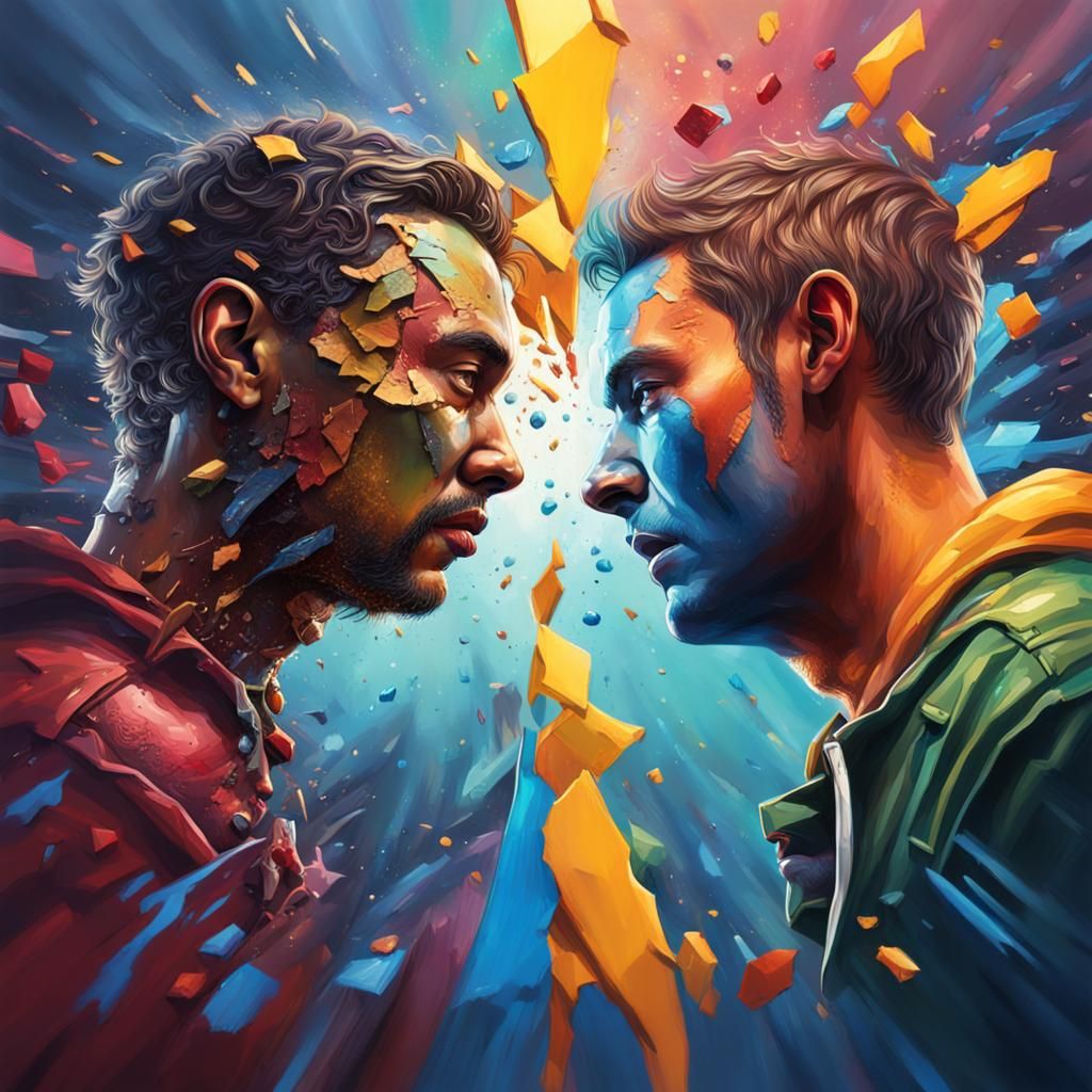 Hyperrealistic Broken Friendship in Splash Art Style