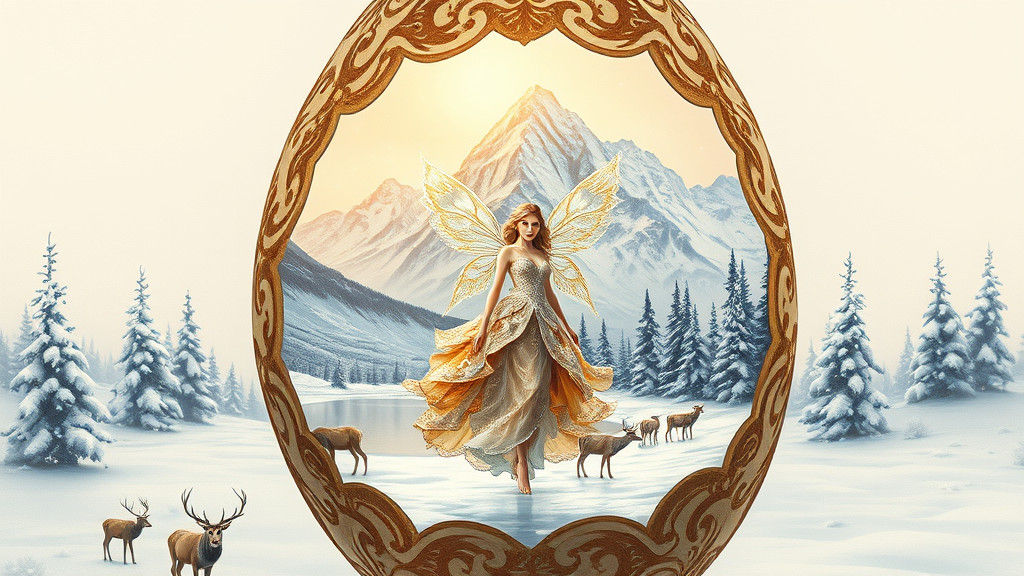 Hyperrealistic Airbrushed Egg with Fairy in Winter Wonderlan...