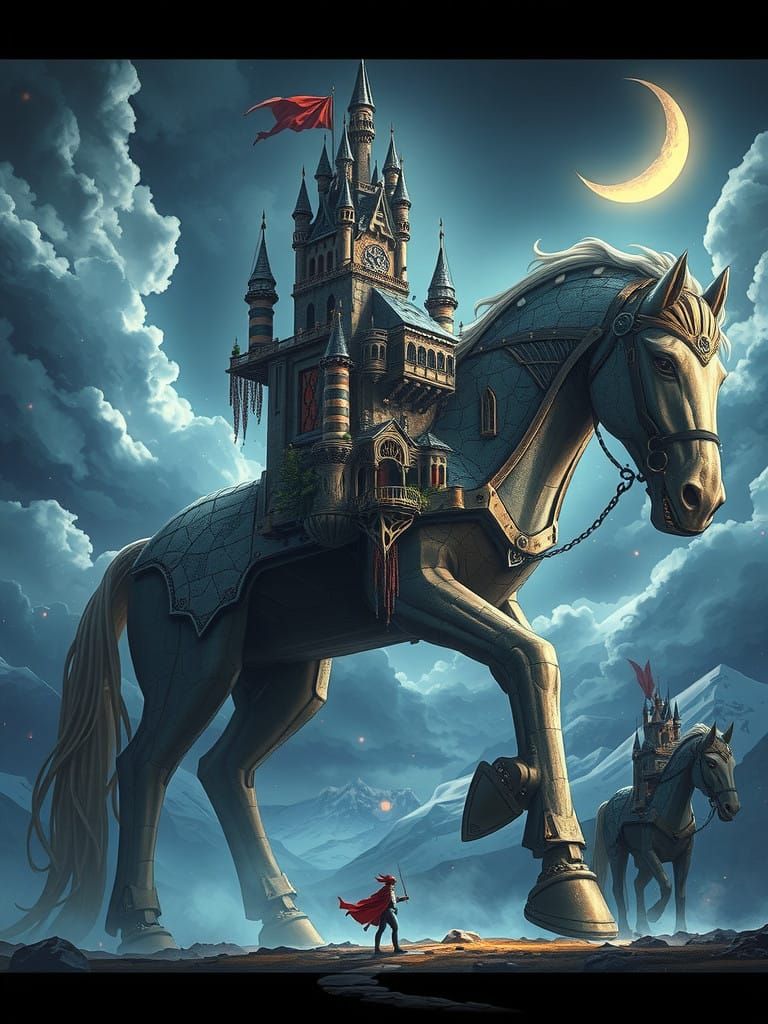 Gigantic Construct Horse with Majestic Castle and Steampunk ...