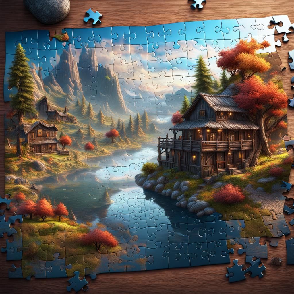 Hyperrealistic Jigsaw Puzzle Landscape in 3D