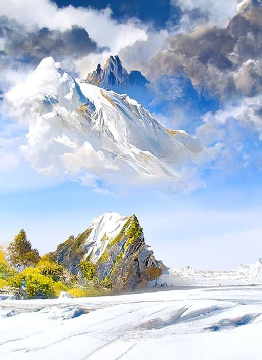 Majestic Mountain Peaks Under Ice Caps in Digital Art