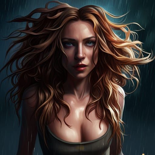 Rain-Drenched Woman: Dark Fantasy Concept Art