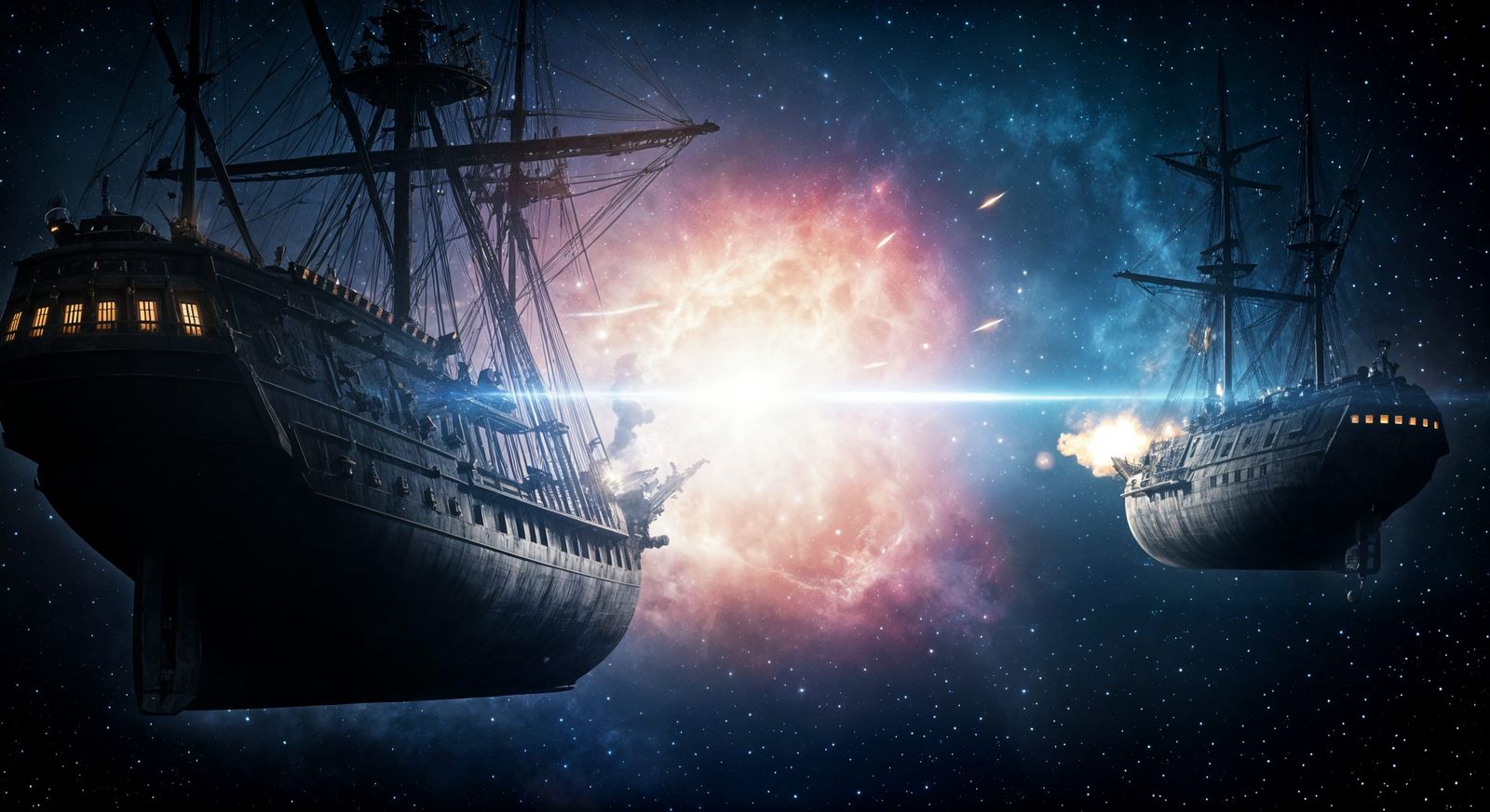 Space Pirate Ships Battle with Light Swords