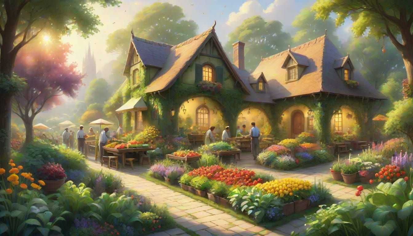 Harmonious Garden: Dreamlike Watercolor Concept Art