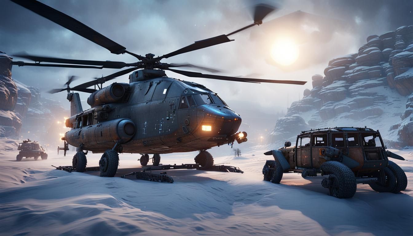 Mad Max Chinook Helicopter in Winter Night