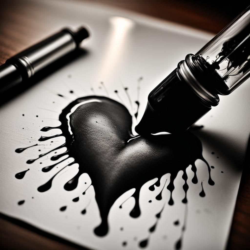 Hyperrealistic Ink Heart in Natural Light