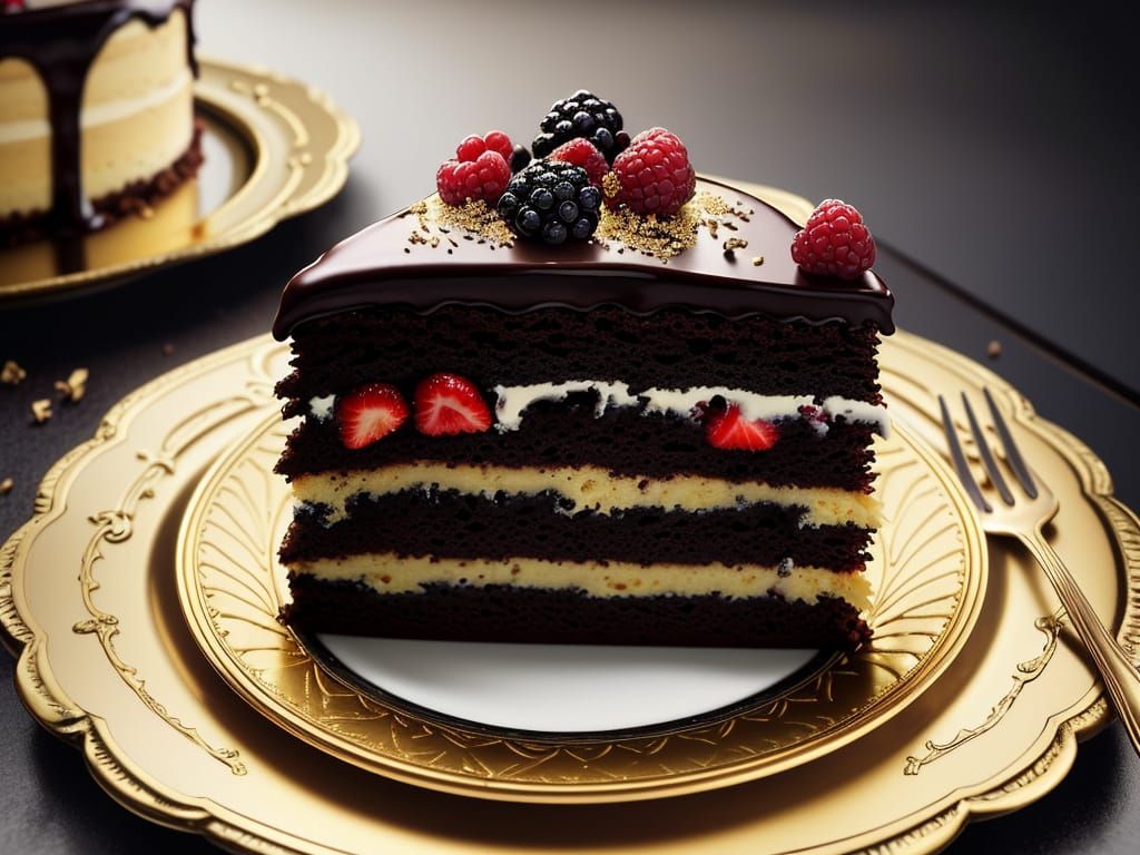 Baroque Chocolate Cake Still Life with Berries