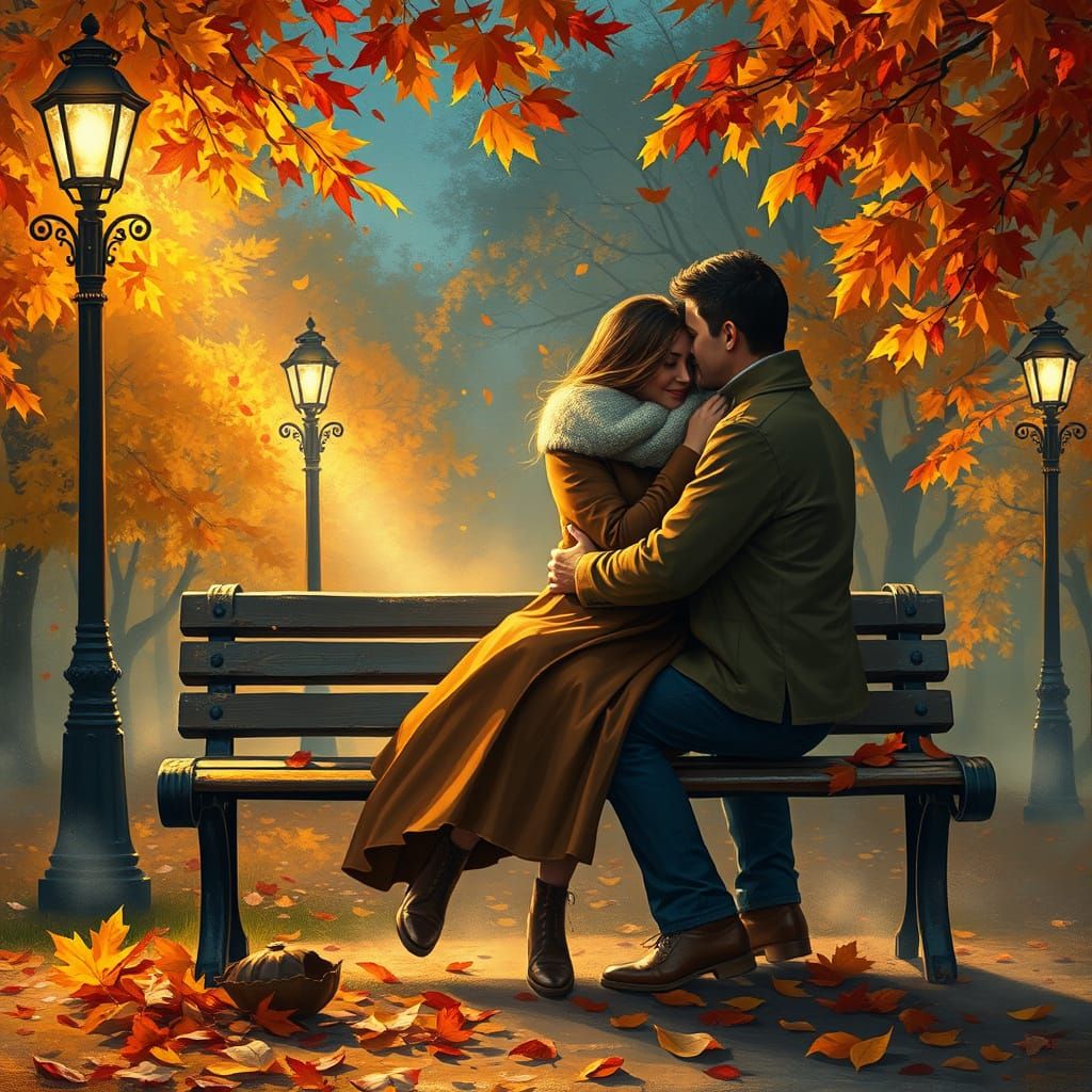 Romantic Autumn Embrace in Golden Light