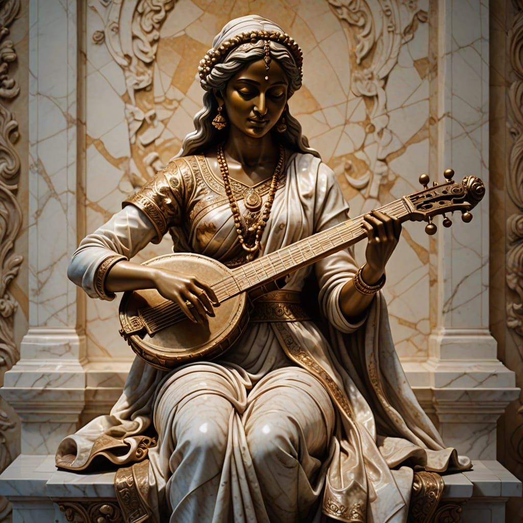 Baroque Marble Sculpture of Indian Musician
