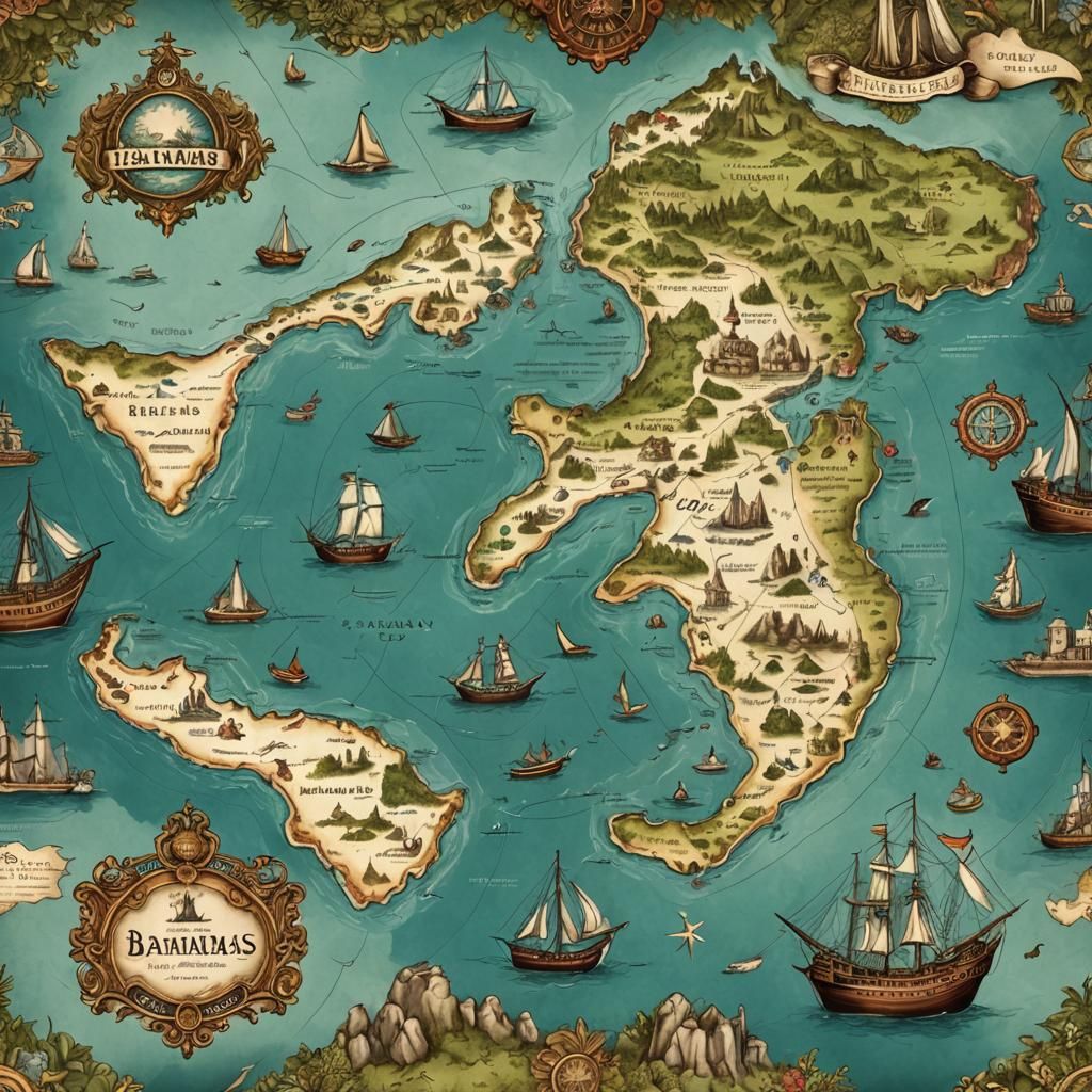 Vintage Illustrated Map of the Bahamas