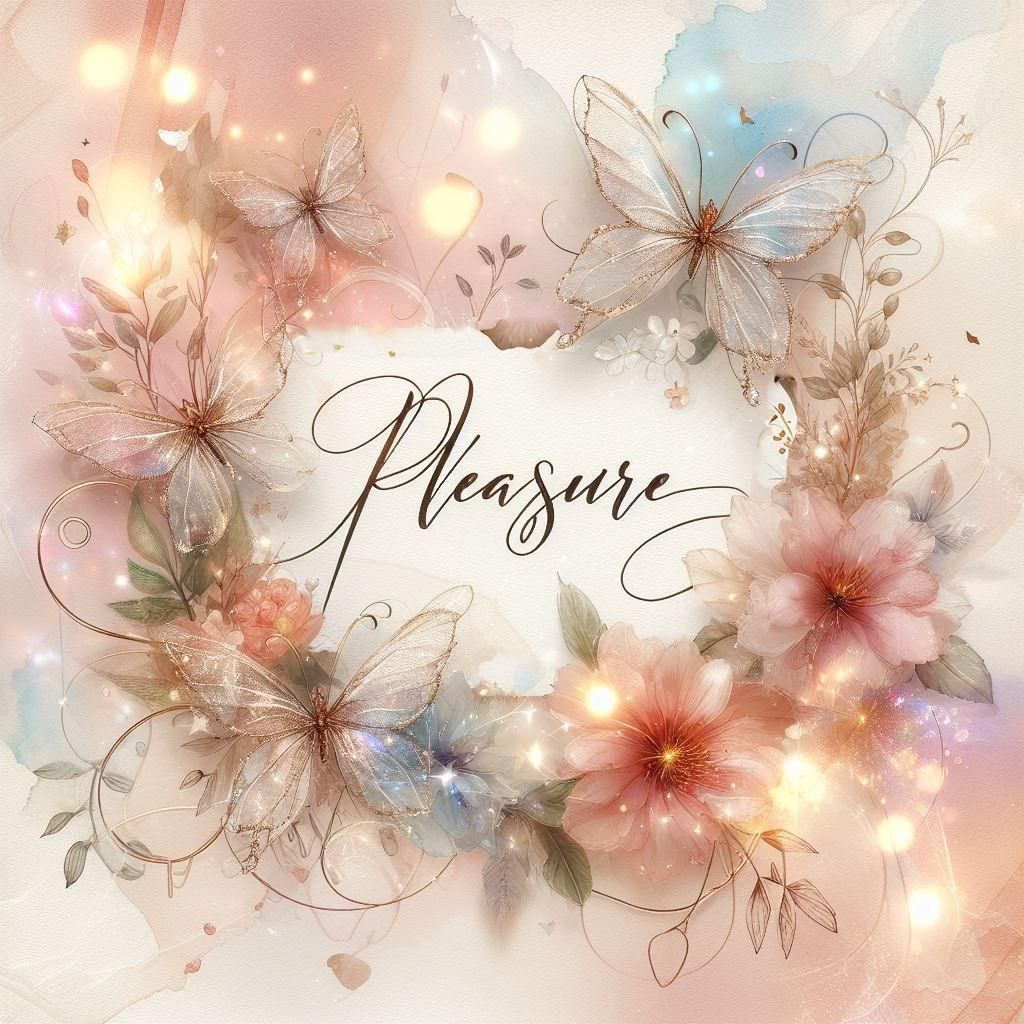 Calligraphic 'Pleasure' with Butterflies and Glitter