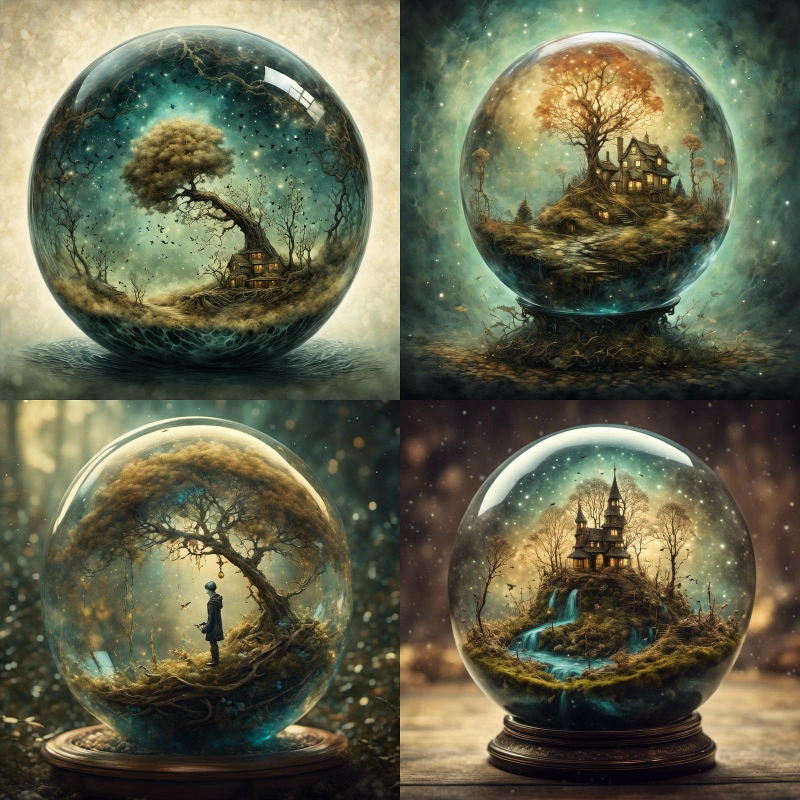Miniature World in Glass Orb: Dark Surrealism