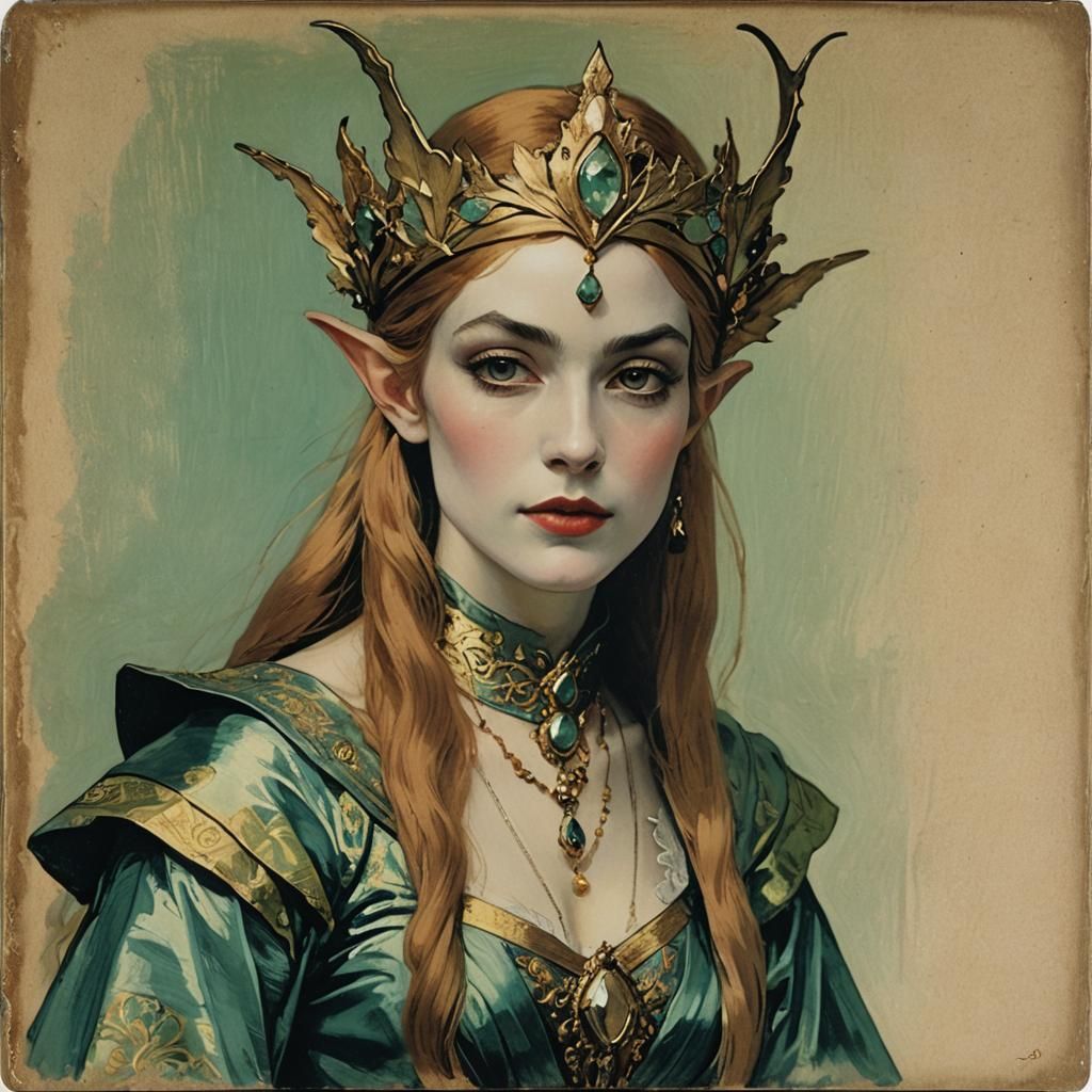 Elven Queen Portrait in Toulouse-Lautrec Style