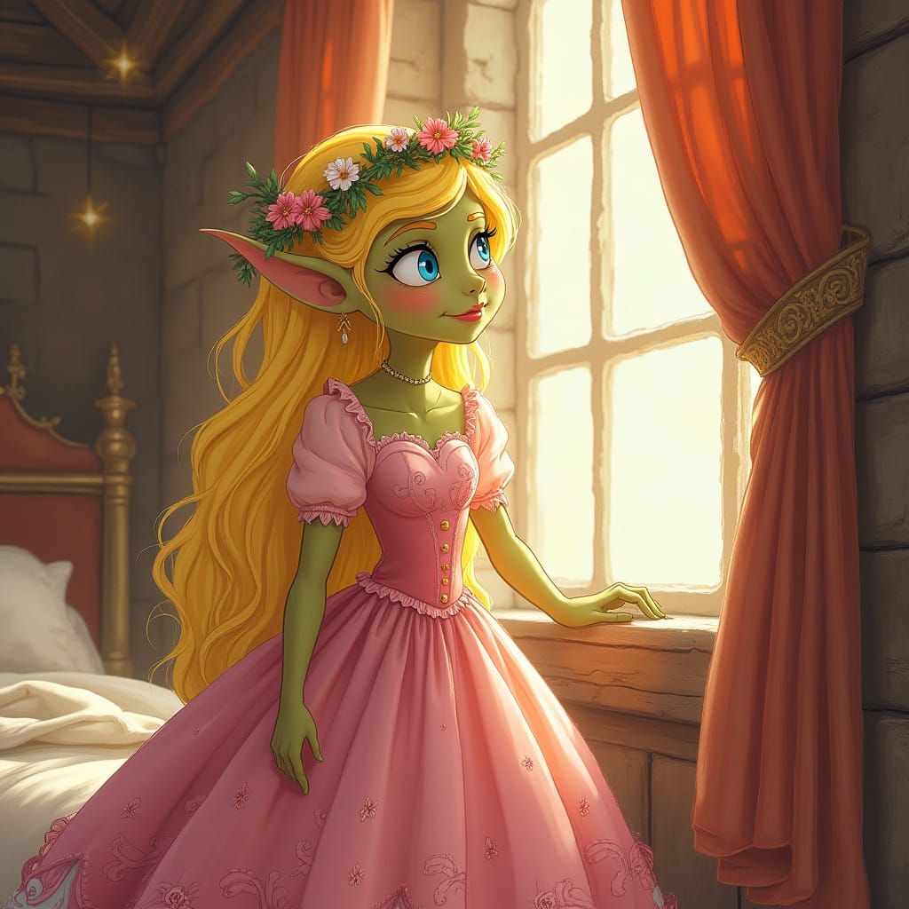 Disney-Inspired Orc Princess in Whimsical Medieval Chambers