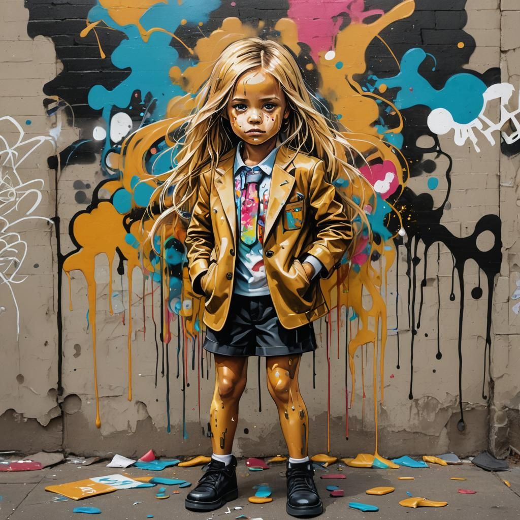 Girl in Oversized Suit: Graffiti Splash Art