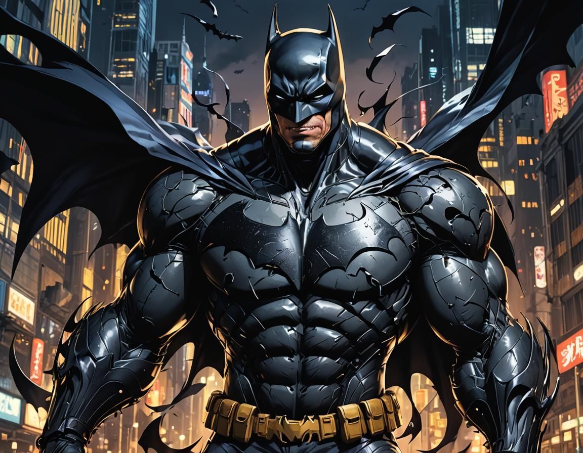 Venom-Enhanced Batman in Anime Style