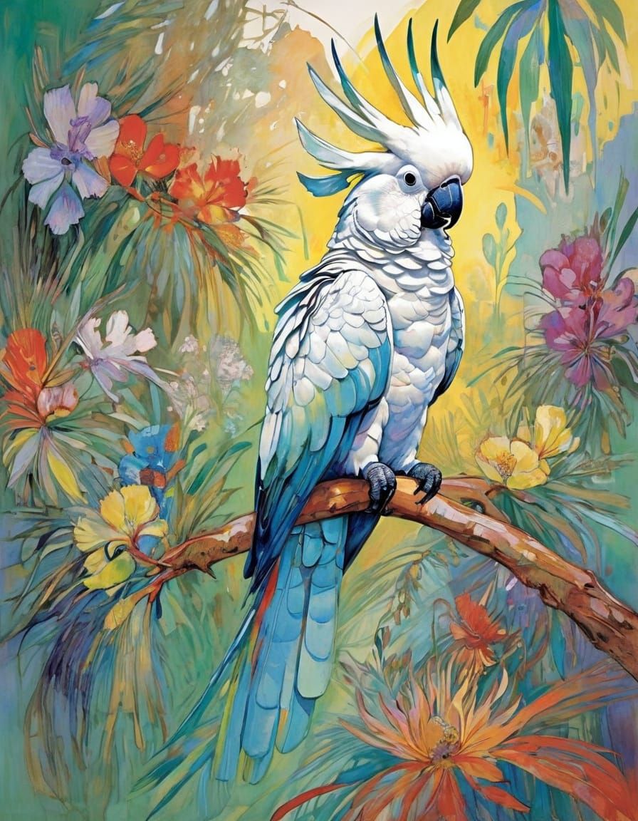 Vibrant Wild Cockatoo in Triadic Colors