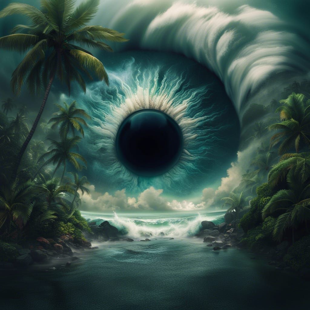 Tropical Cyclone Eye in Digital Matte Painting Style