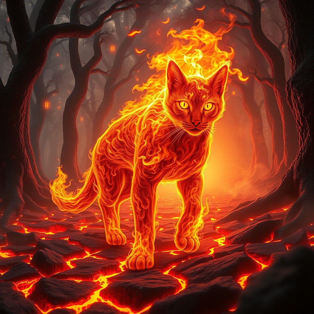 Fiery Feline Walks Through Burning Forest