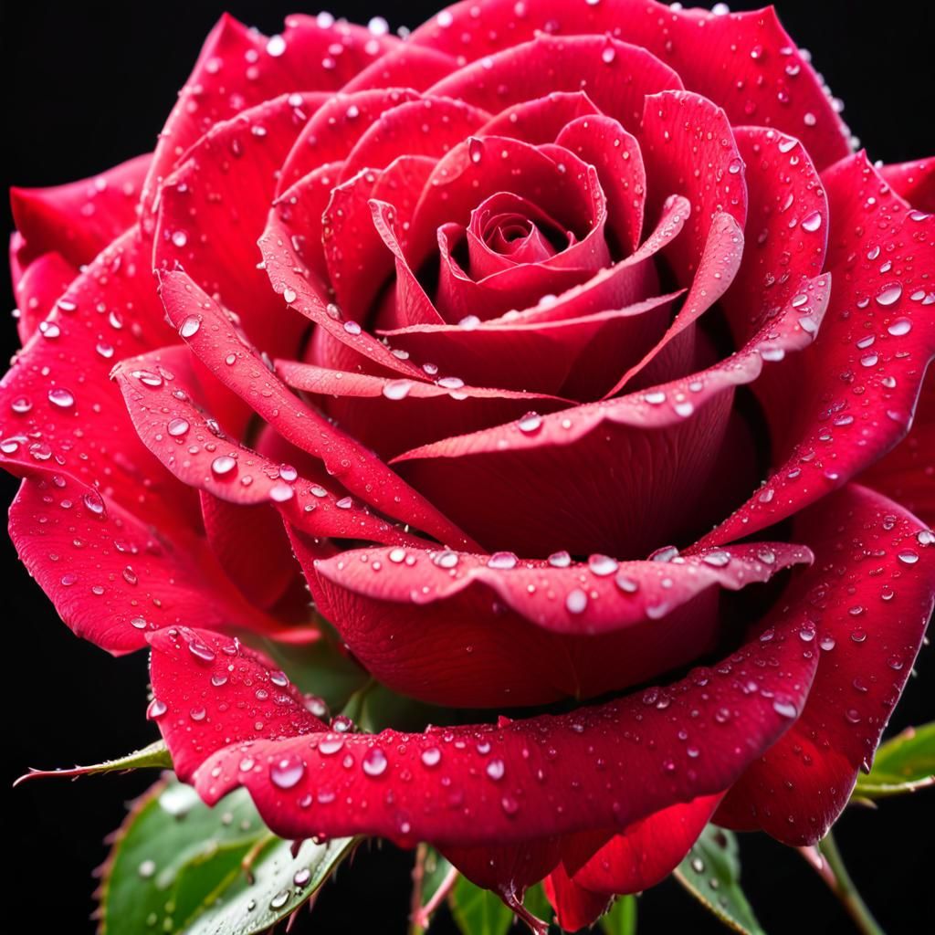 Hyperrealistic Rose with Morning Dew: Splash Art