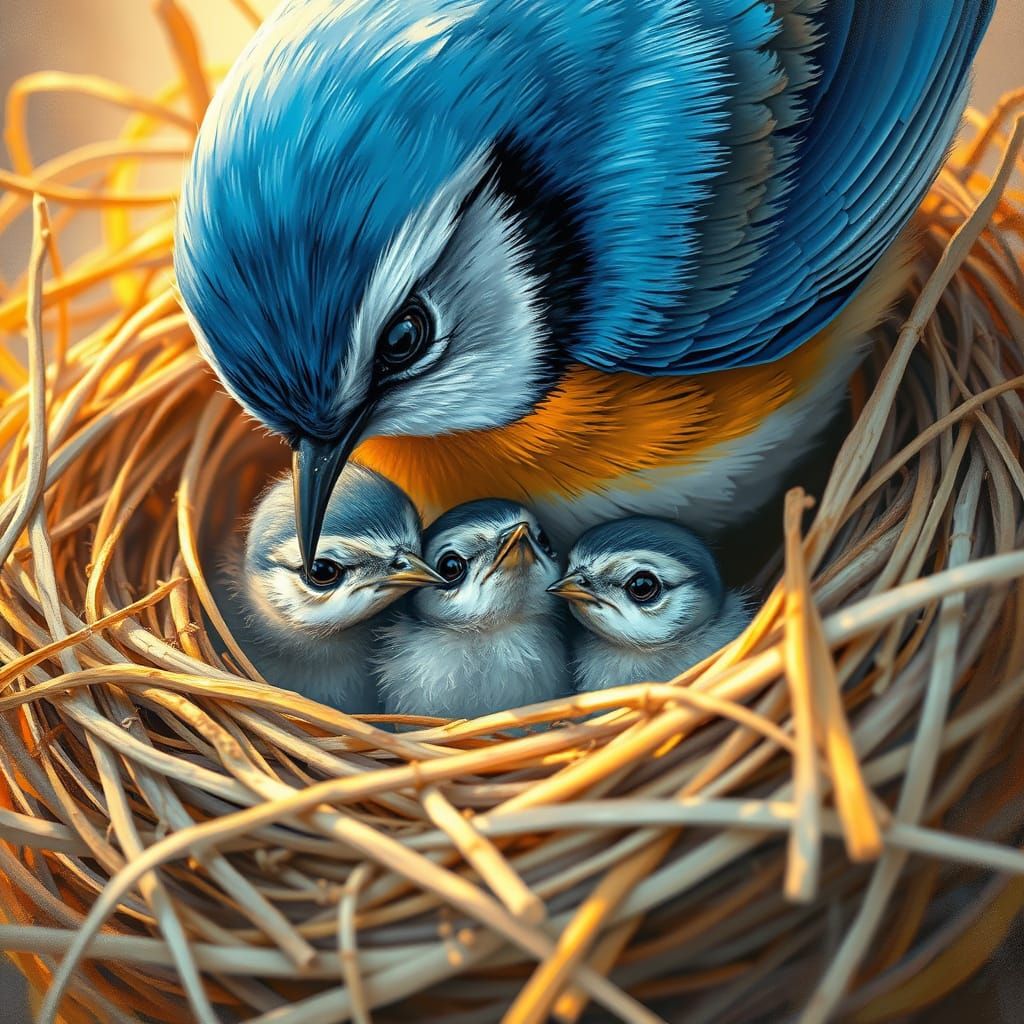 Blue Jay Mother & Chicks