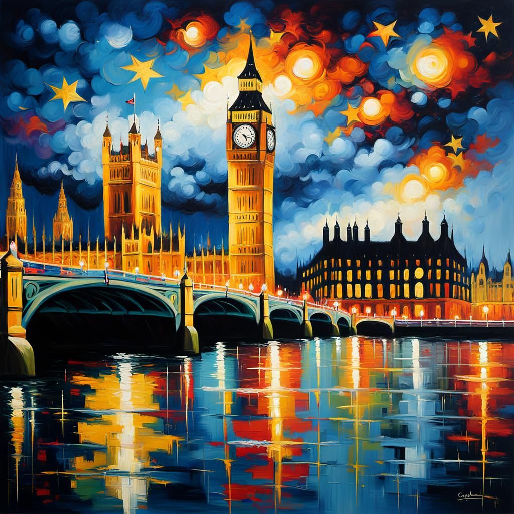 London Cityscape in Expressionist Oil Painting Style