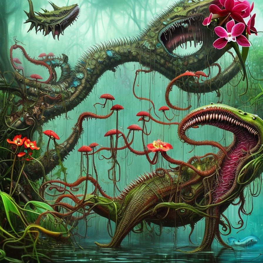 Intricate Carnivorous Plant Sea Creature Portrait