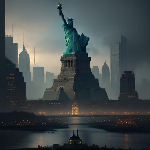 Clown Boxing Statue of Liberty: Surreal Digital Art